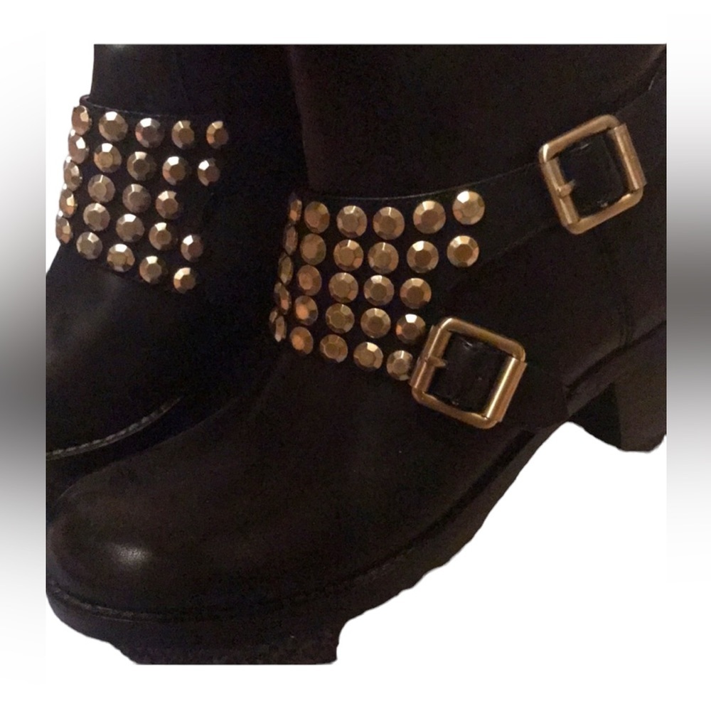 BCBG Silver Studded Black Short Biker Style Boots - Picture 4 of 9